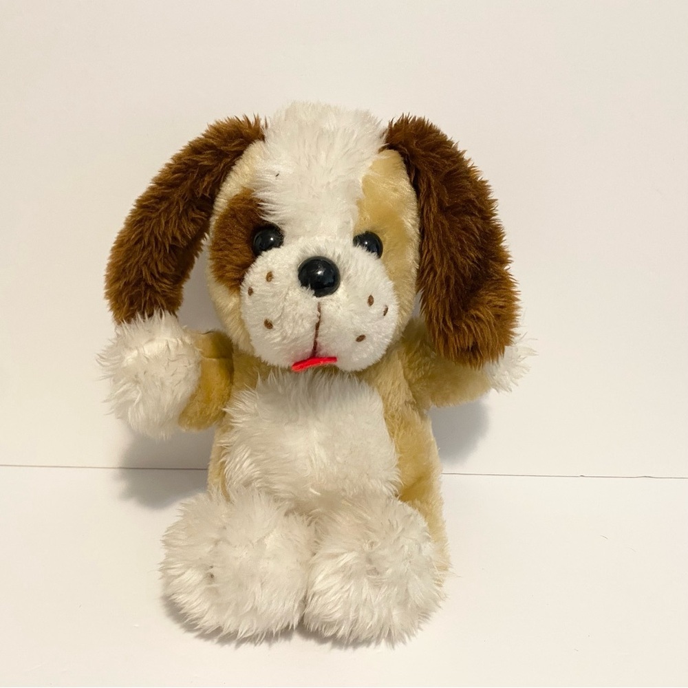 Vintage EATONs Puppy Dog Plush Stuffed Animal Firm Toy Tongue Out Brown Tan